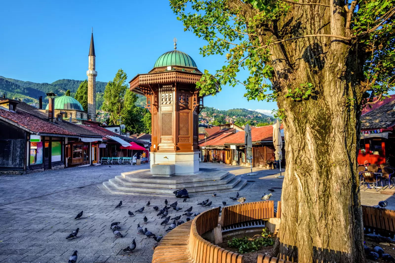 bascarsija square with sebilj wooden fountain bascarsija square with sebilj wooden fountain