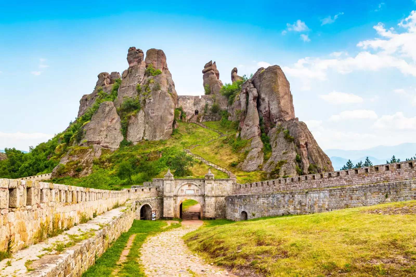 belogradchik cliff rocks and wall at ancient kaleto fortress bulgaria