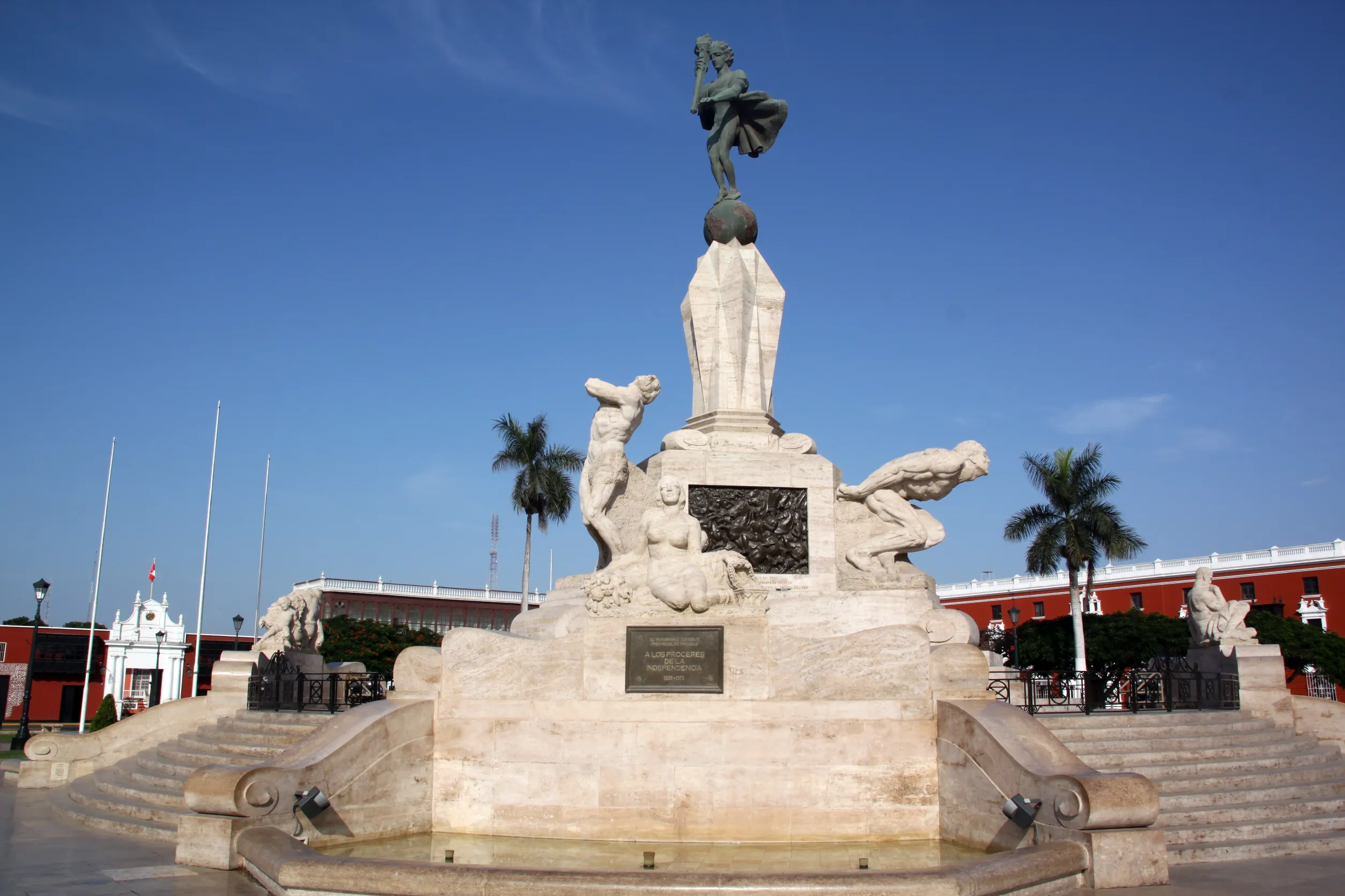 bronze monument on the main square of trujillo north peru bronze monument on the main square of trujillo north peru