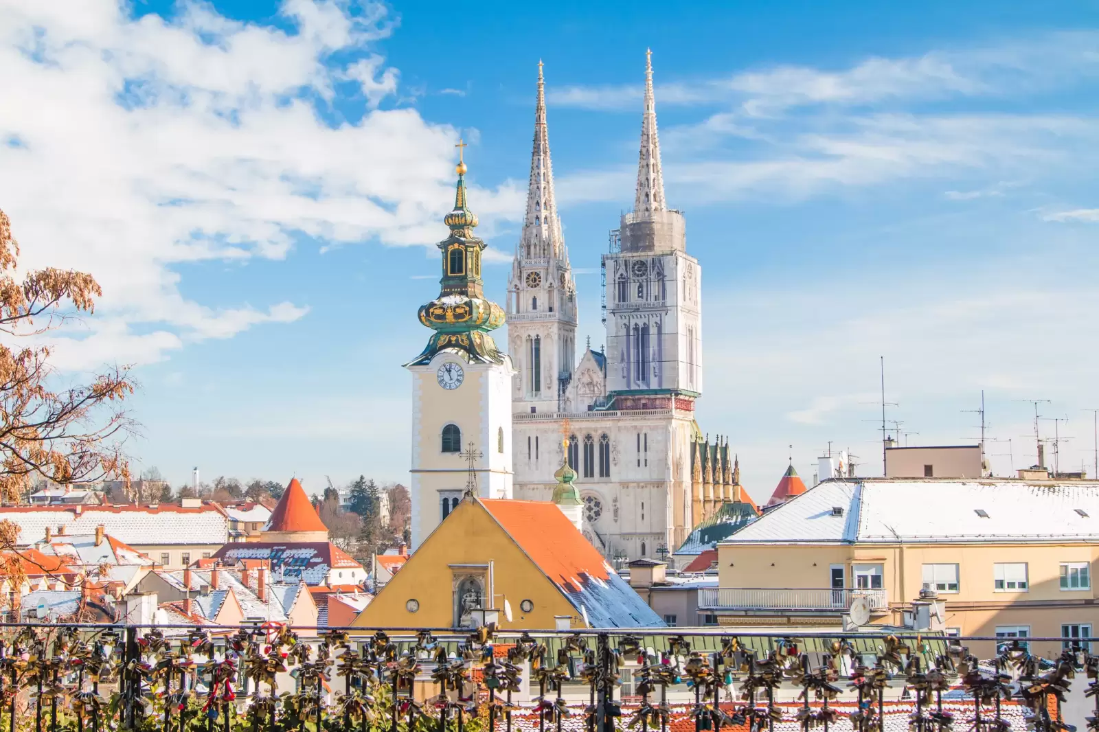 cathedral in zagreb croatia from upper town winter snow