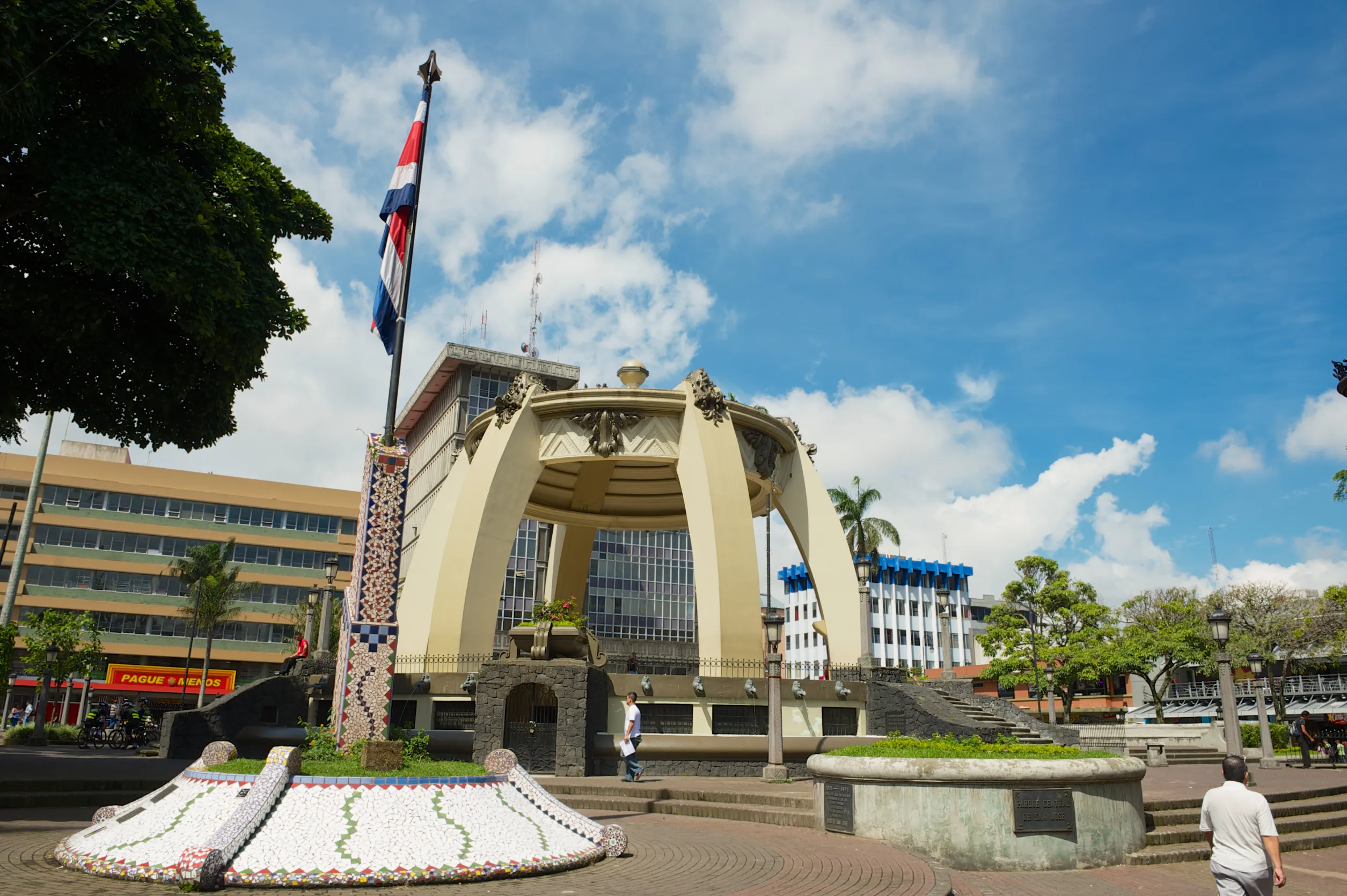 central park with kiosk and national flag in san jose costa rica central park with kiosk and national flag in san jose costa rica