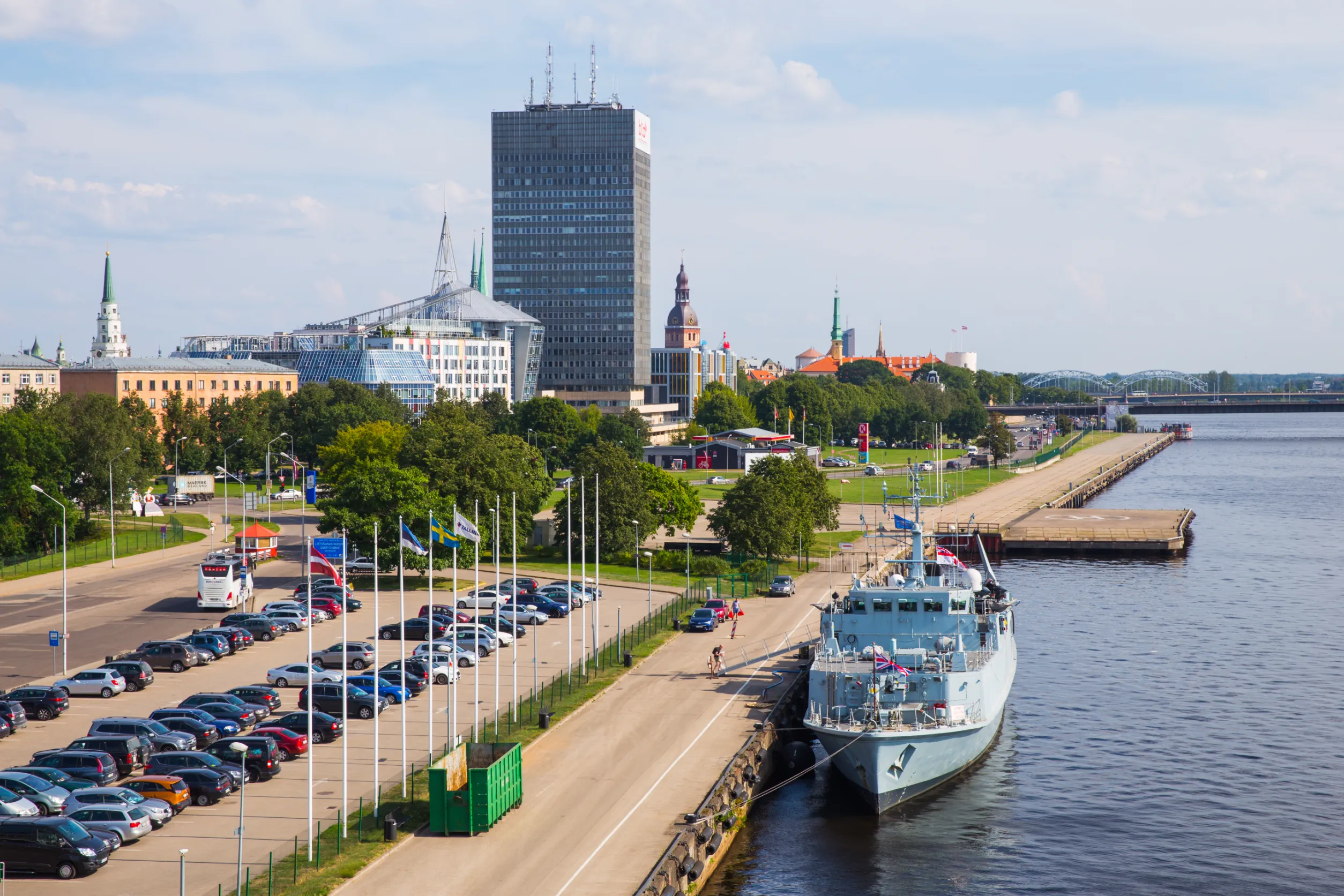 city riga latvia ship daugava port and buildings urban city view water