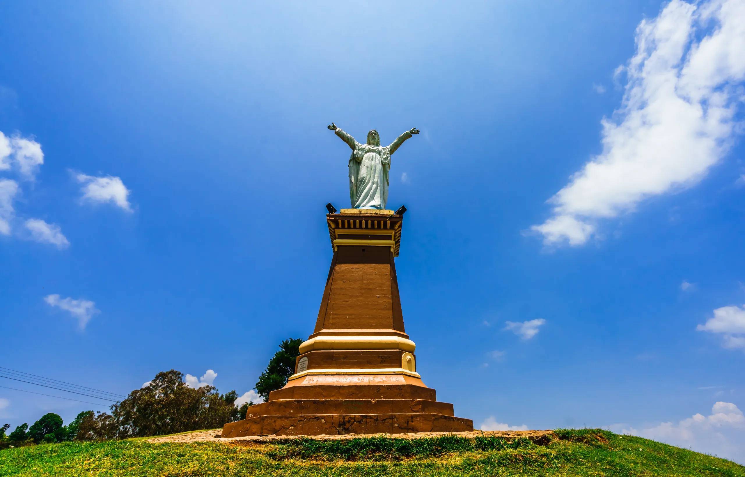 cristo statue on the hill next to village of jerico colombia cristo statue on the hill next to village of jerico colombia
