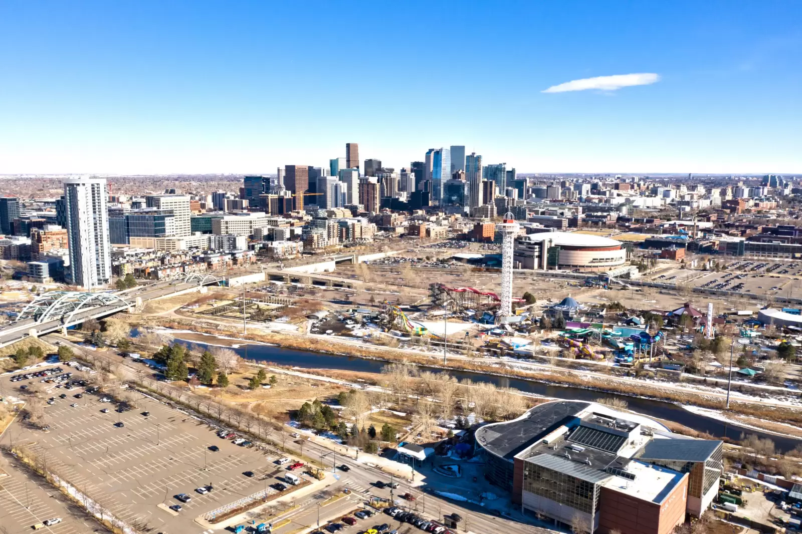 denver colorado skyline cityscape sunny day aerial high angle view denver colorado skyline cityscape sunny day aerial high angle view