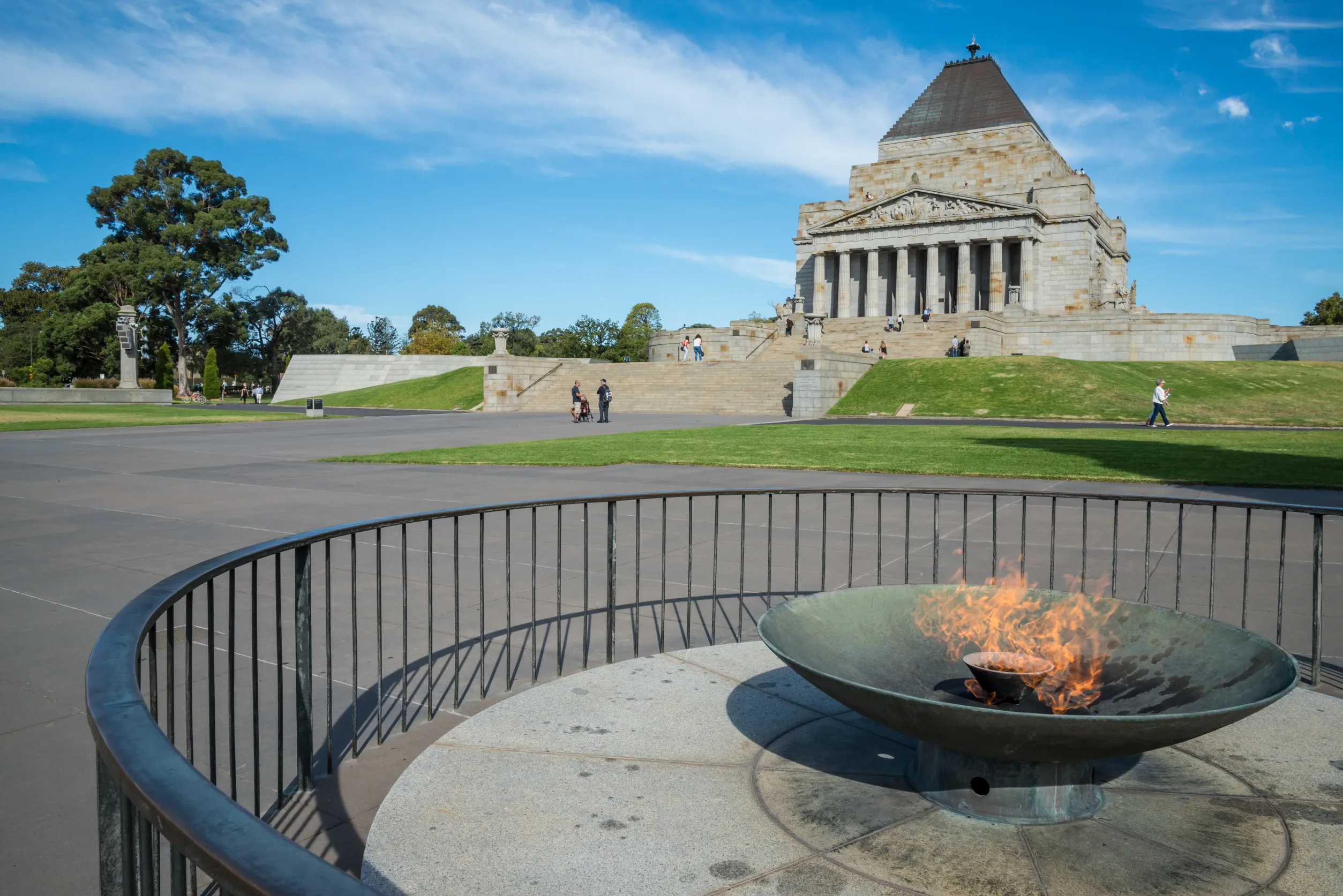 eternal flame in front of the shrine of remembrance melbourne australia