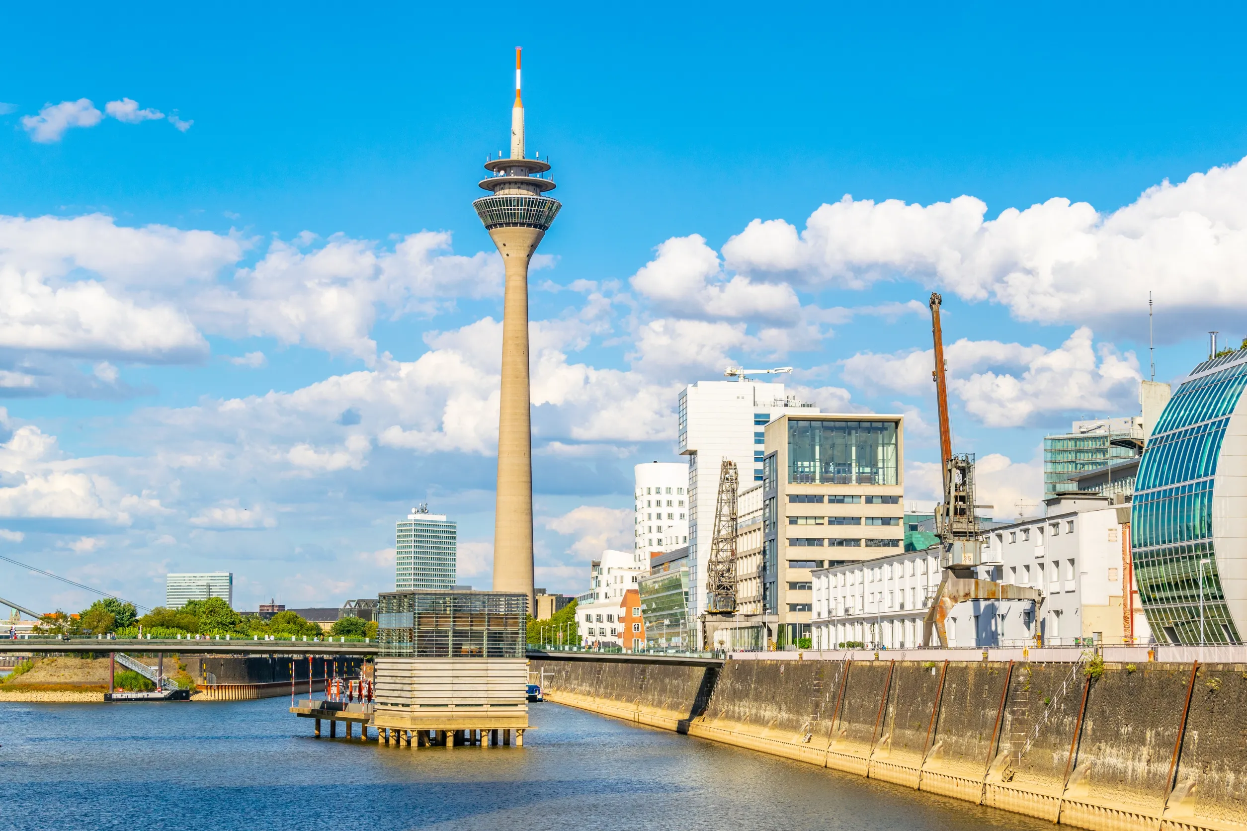 hafen view of the rheinturm in dusseldorf germany hafen view of the rheinturm in dusseldorf germany