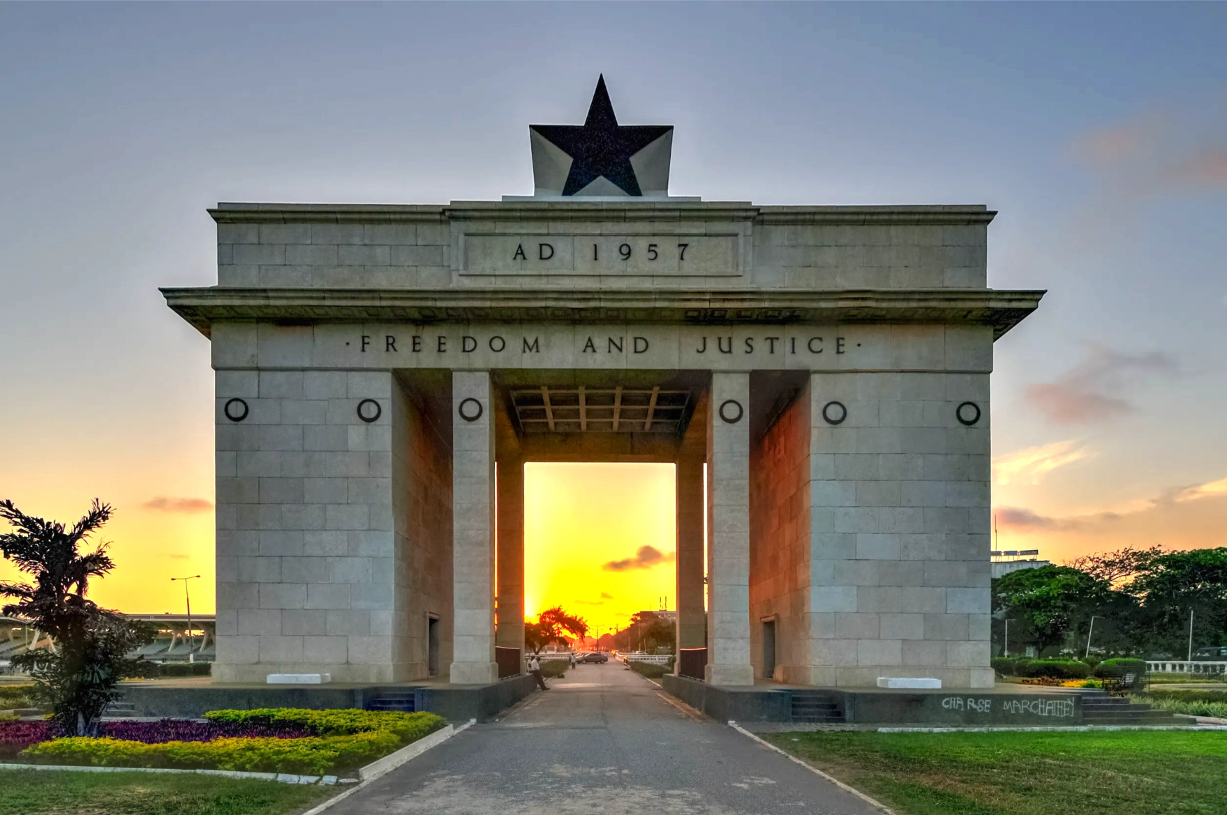 independence square of accra ghana at sunset
