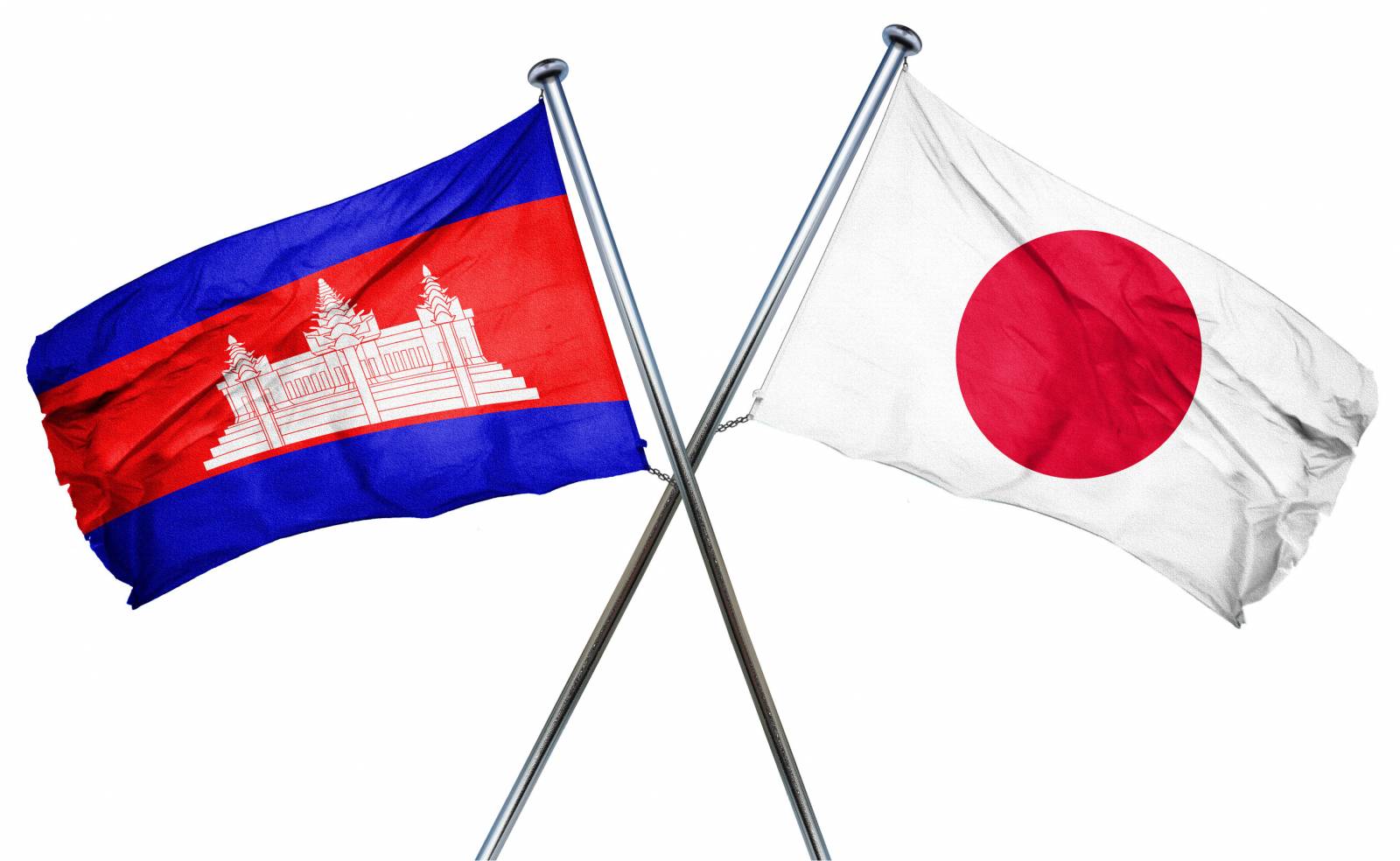 Japan and Cambodia flags displayed side by side