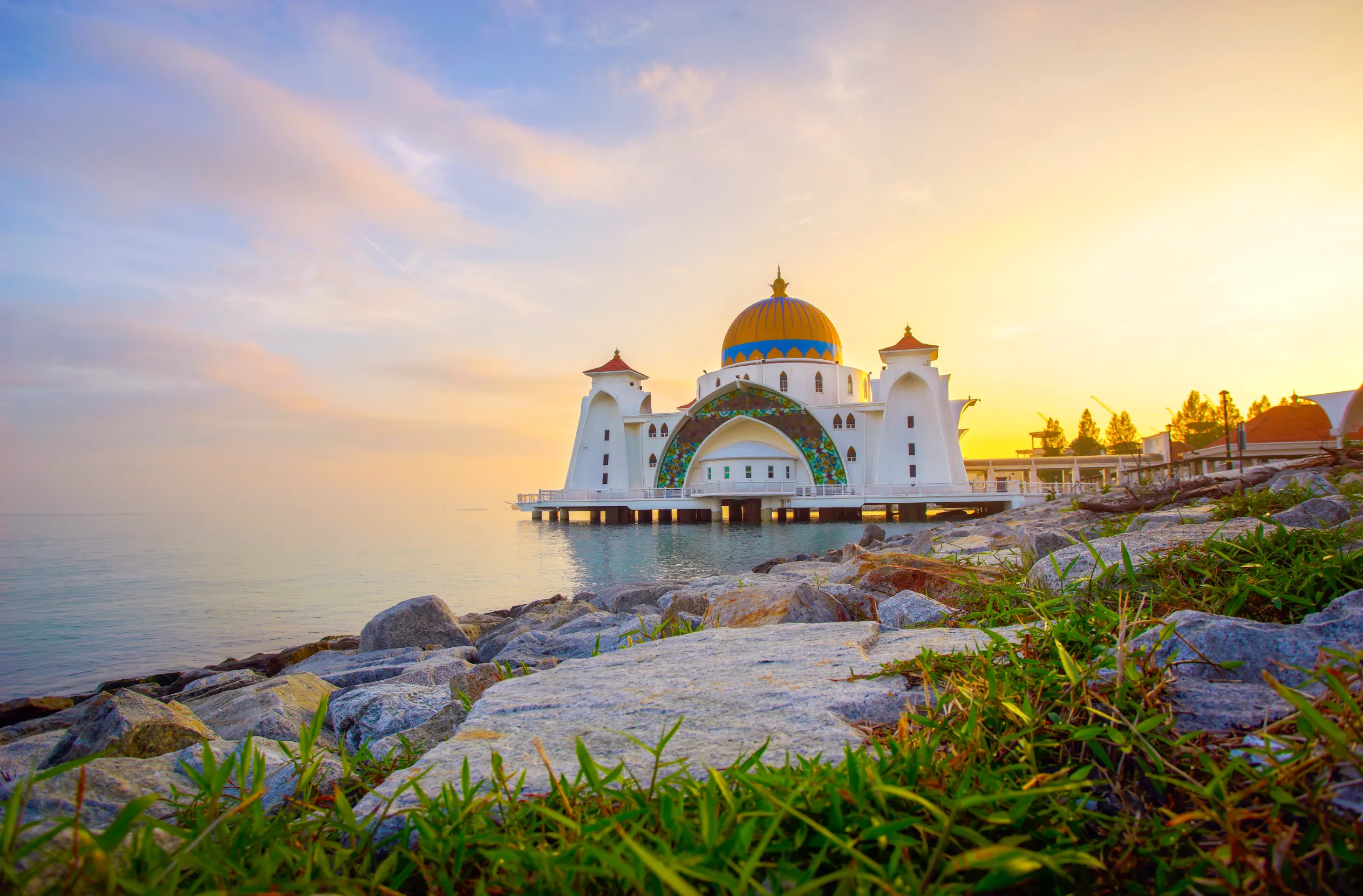 malacca straits mosque during sunset malacca straits mosque during sunset