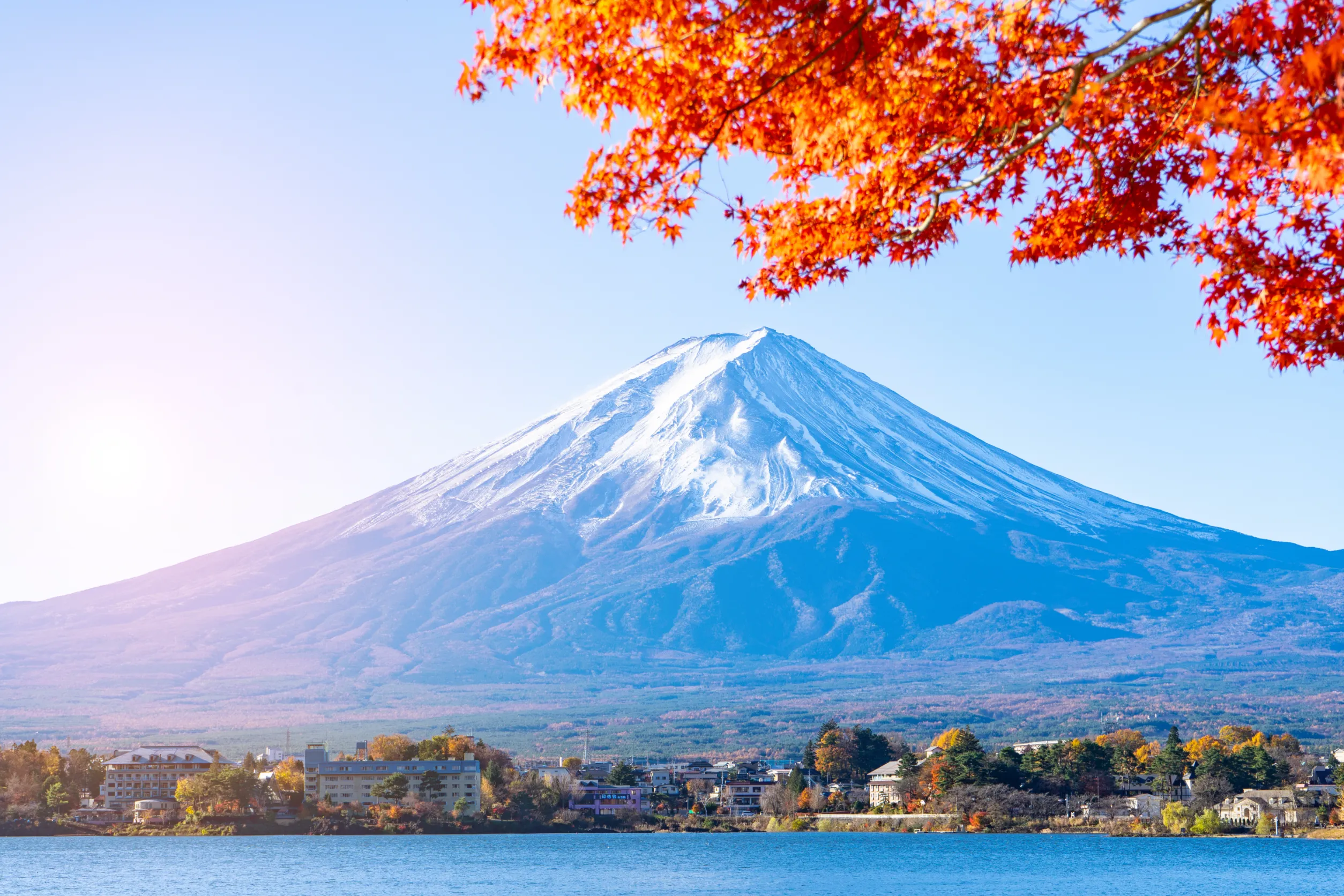 mt fuji with red maple leaf in autumn in japan mt fuji with red maple leaf in autumn in japan