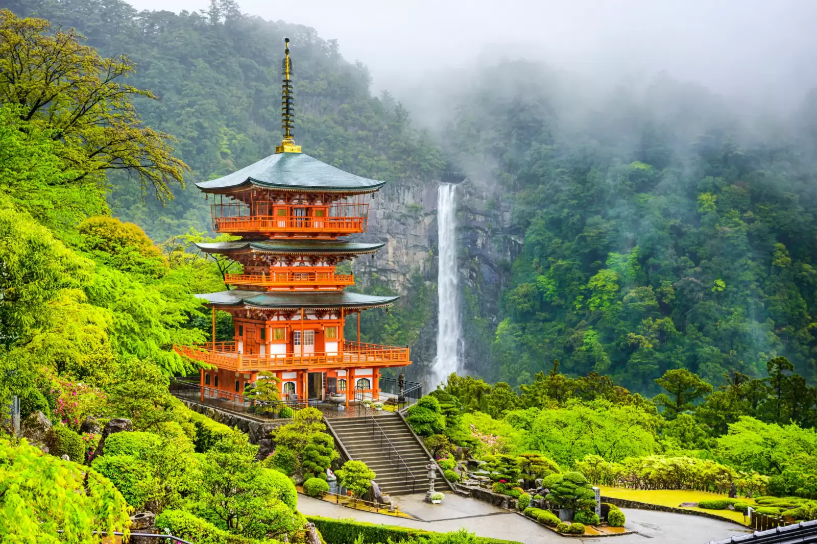 nachi japan at the pagoda of seigantoji and nachi no taki waterfall. nachi japan at the pagoda of seigantoji and nachi no taki waterfall.