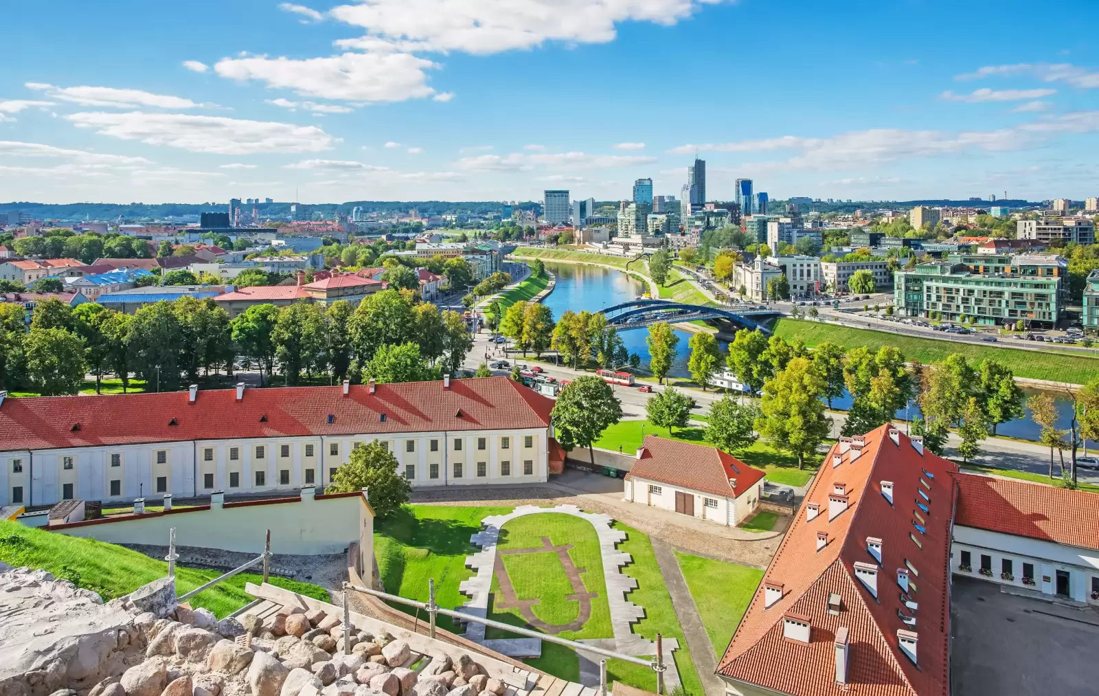 old arsenal backyard and financial district with skyscrapers in vilnius lithuania old arsenal backyard and financial district with skyscrapers in vilnius lithuania
