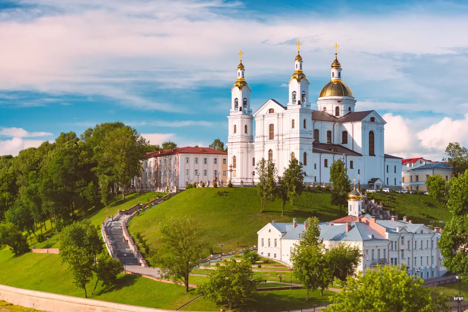 orthodox church belfry in vitebsk belarus europe blue cloudy sky orthodox church belfry in vitebsk belarus europe blue cloudy sky
