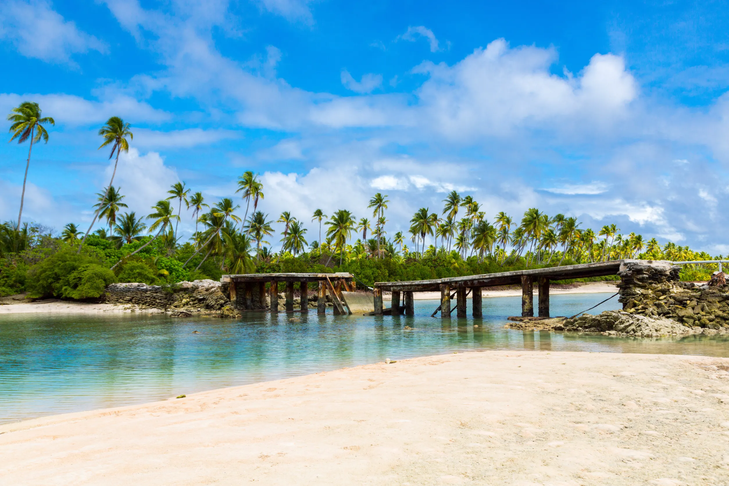 palm trees between islets over lagoon north tarawa atoll kiribati micronesia palm trees between islets over lagoon north tarawa atoll kiribati micronesia