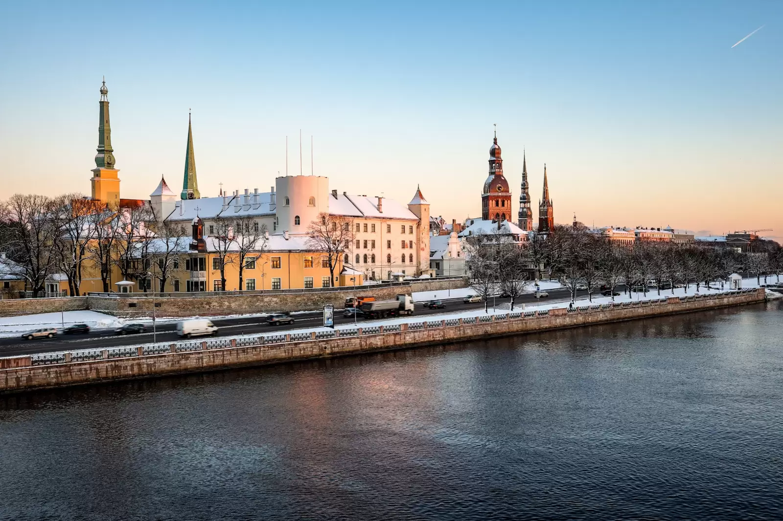 panorama of old riga in the evening winter view