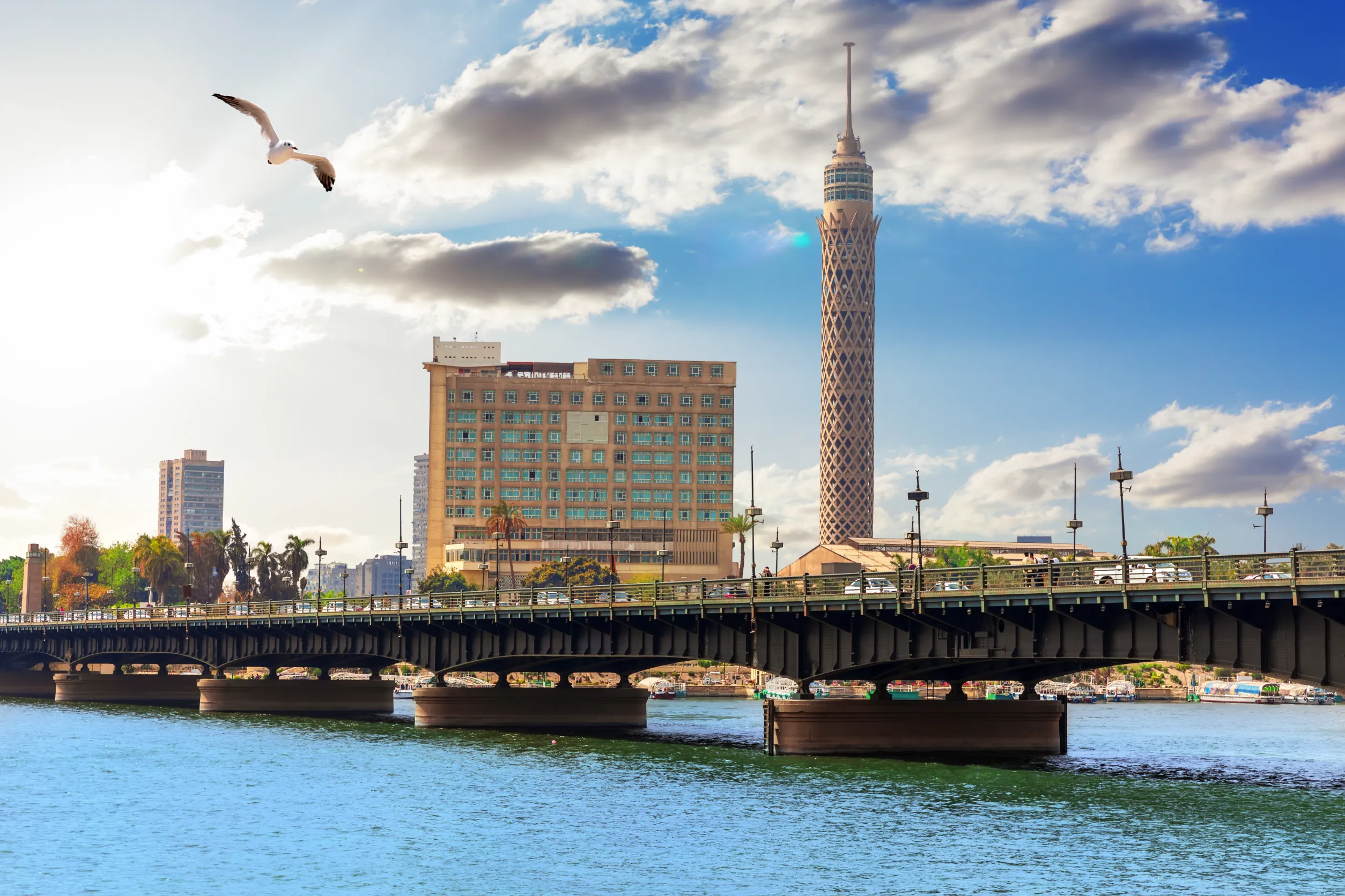 qasr al nil bridge over the nile and the tower of cairo egypt qasr al nil bridge over the nile and the tower of cairo egypt
