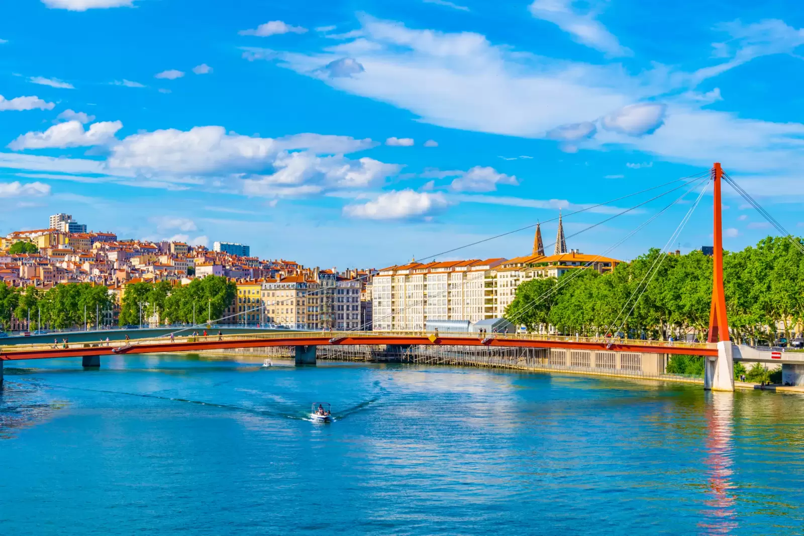 riverside of saone river in lyon during a sunny summer day france