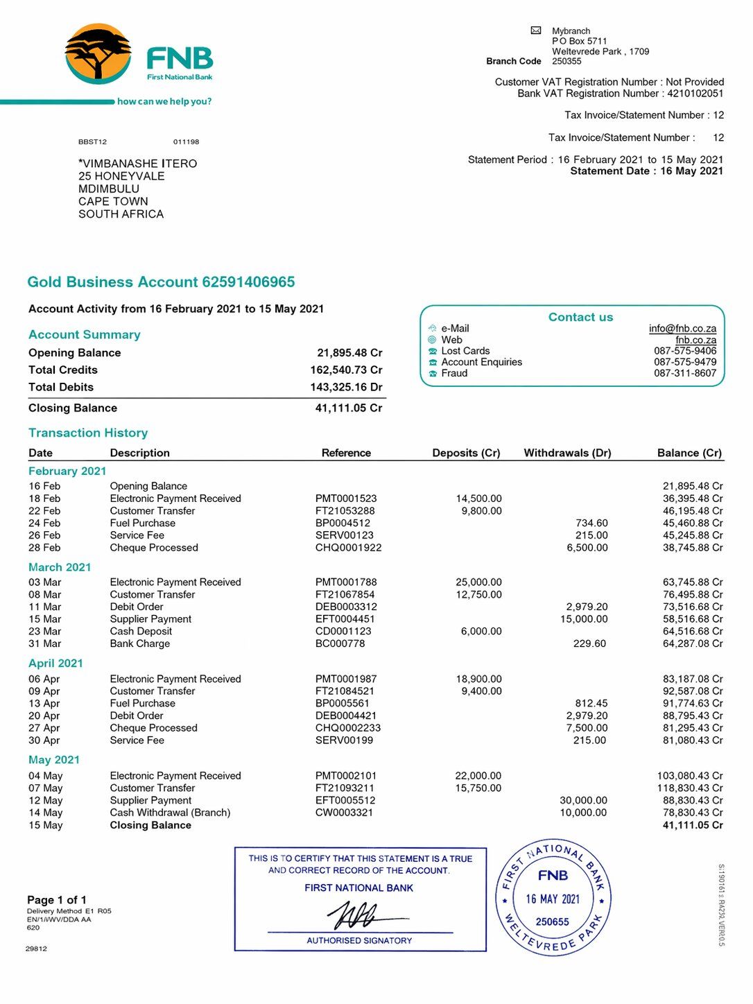 Sample Of Bank Statement