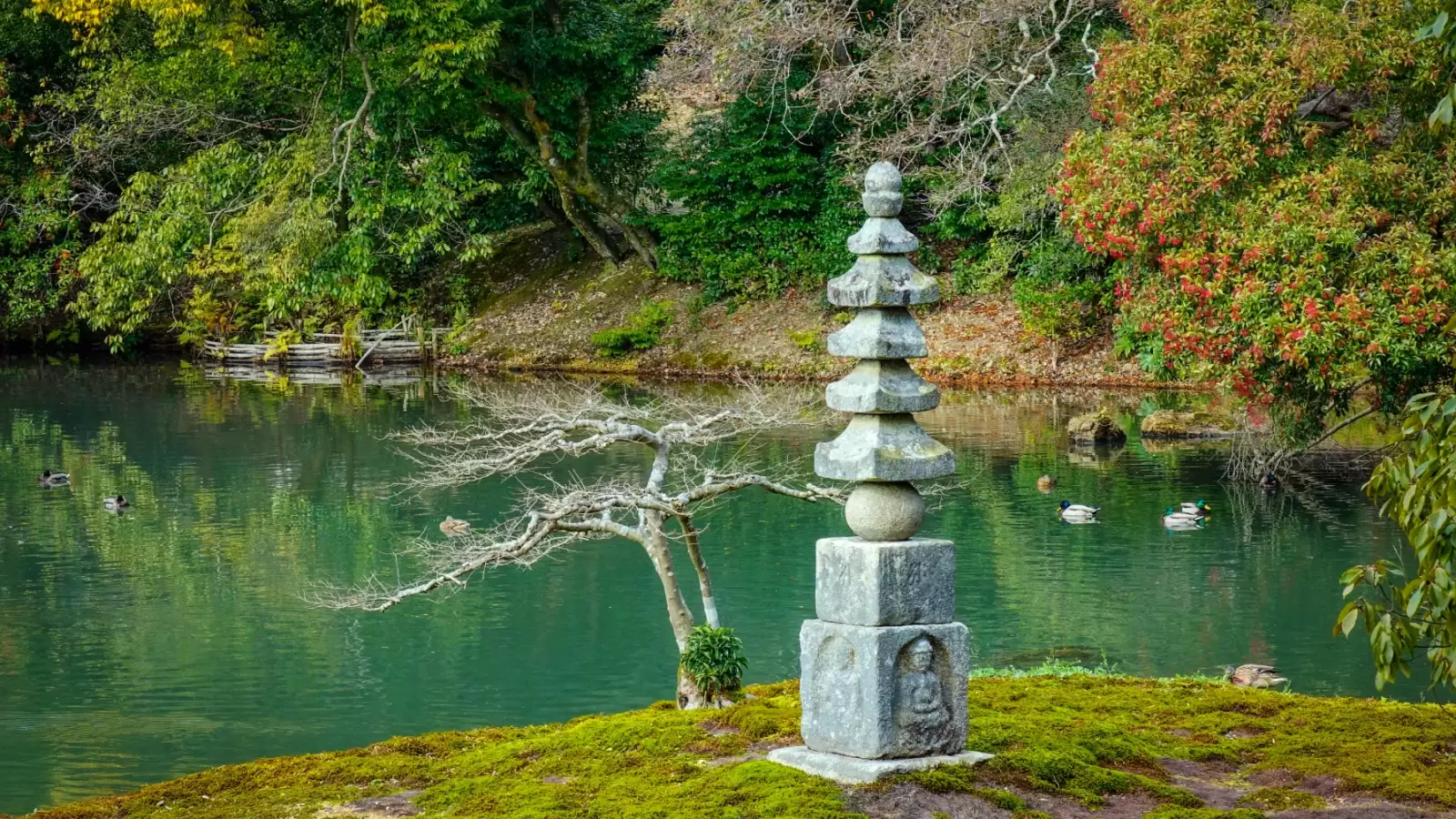 stone monument at the garden in kyoto japan stone monument at the garden in kyoto japan