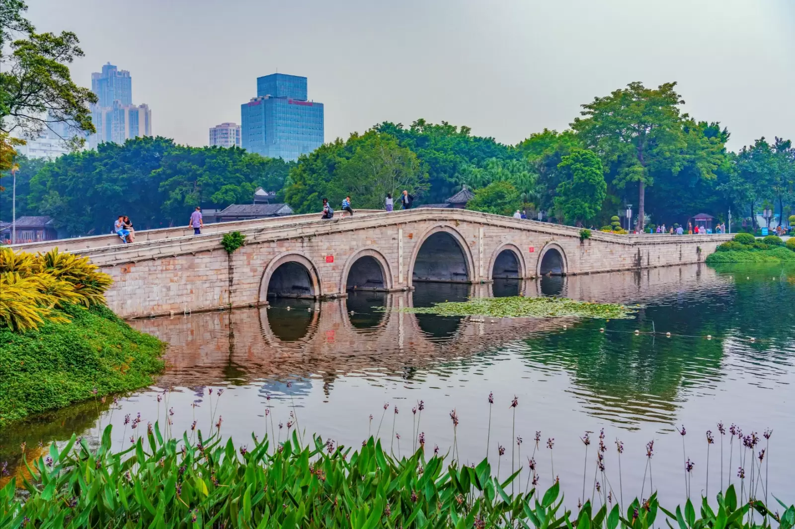 view of bridge and nature at liwan lake park view of bridge and nature at liwan lake park