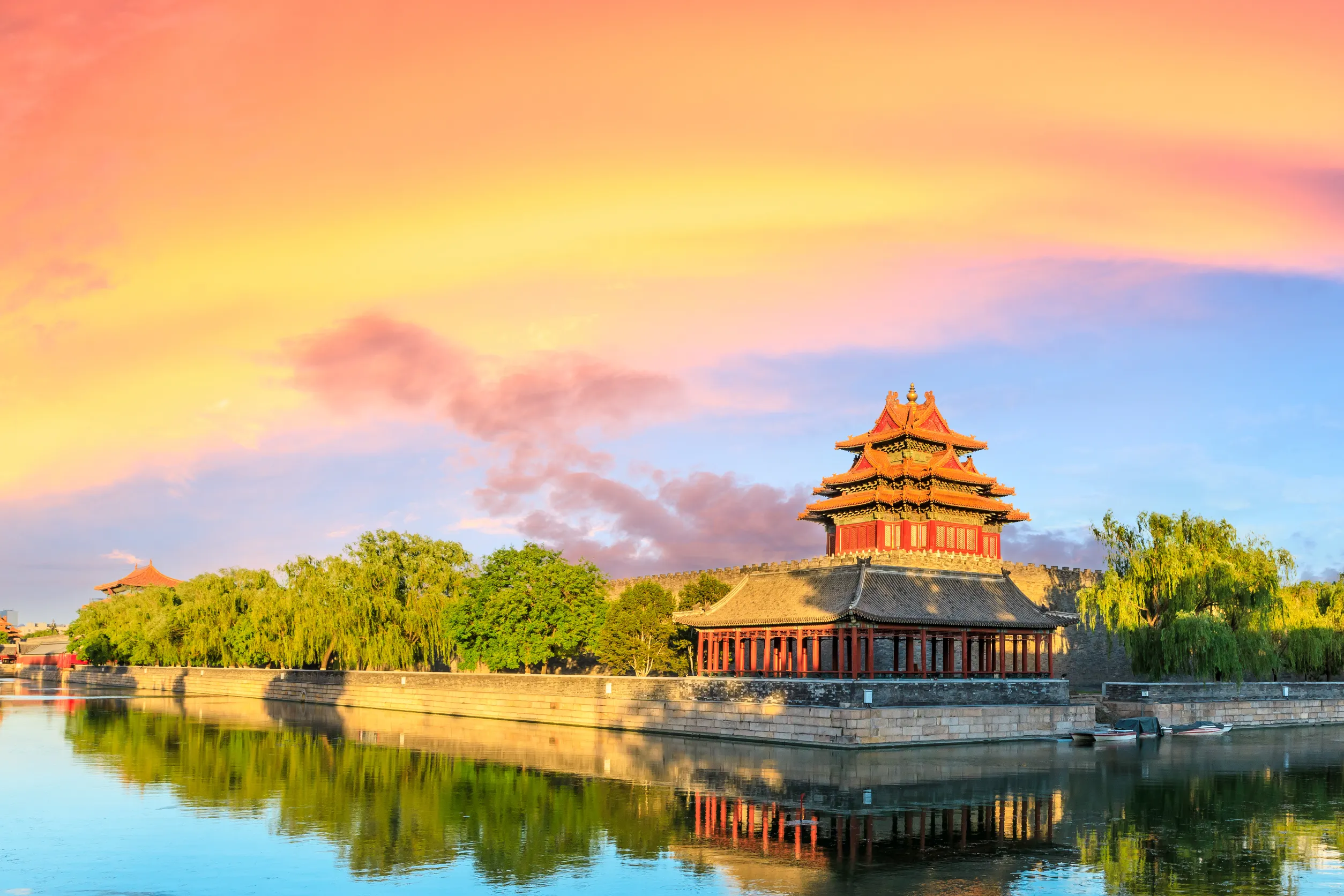 watchtower of forbidden city at sunset beijing china watchtower of forbidden city at sunset beijing china